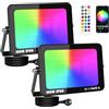PICAA 2 pezzi 100W RGB Faretto LED da Esterno Proiettore 10000LM, Controllo APP Dimmerabile Cambio Colore Lampada, Fari Led Esterno per Giardino Palco Partito