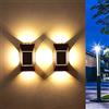 Sunboia Lampade da parete per esterni, 2 luci solari da giardino, impermeabili IP65, 12 LED su e giù, luci solari per recinzioni per patio, percorsi, paesaggio, cortile, decorazione bianca calda