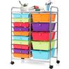 KOMFOTTEU Carrello con 15 Cassetti Impilabile per Archiviazione, Carrello Ausiliario con Ruote Bloccabili, Carrello Organizzatore con Struttura in Metallo, per Ufficio, Bagno, Salone (15 Cassetti