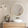 EMKE Specchio Bagno con Luce Rotondo, ø60 cm,Cornice Oro, Antiappannamento, Specchio Bagno LED,Visualizzazione Dell'ora e della Temperatura, 4300K, Intensità Regolabile, Specchio da bagno