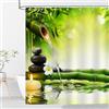 OCEUMACO Zen Tenda Doccia Antimuffa 180x180 cm Tessuto in Poliestere Bamboo Tenda per Doccia Impermeabile Tende Vasca da Bagno con Anelli e Occhielli Lavabile Lavatrice - Verde Gialla