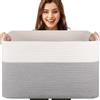 Esteopt Cesto portaoggetti pieghevole extra large da 65 l, con manici, in tessuto resistente, per giocattoli, coperte, vestiti stagionali, design pieghevole salvaspazio (55 x 38 x 30 cm) (bianco