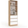 IDMarket - CARLA Libreria a 3 livelli con 3 cassetti bianchi ed effetto legno H.190 cm