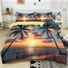 Generico Set Copripiumino Singolo Matrimoniale 135x200 cm Palme Di Vista Sul Mare Al Tramonto Copripiumino con 2 Federa 50x80 cm in Poliestere Cotone, Set Biancheria da Letto Morbido Anallergico
