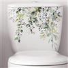 Clockjuan Adesivi da parete autoadesivi per il coperchio del WC con foglie verdi e fiori con foglie verdi floreali fai da te adesivo rimovibile impermeabile per WC per cassetta del bagno accessori decorativi