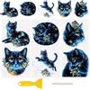 WANDIC 3 Fogli di Adesivi a Forma di Gatto con Luce Blu, Adesivi in Lamina Blu e Oro per Decorazioni Fai da Te, custodie per Telefono, Computer Portatili, 30 x 15 cm