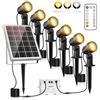 MEIKEE Faretti Solari Esterno, 6 in 1 Faretto Solare LED da Esterno Impermeabili IP66, 6W 6000mAh Luci Solari con Telecomando 2500K-6500K Dimmerabile 3 Luminosità 3 Modalità per Patio Prato Giardino
