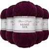 Utopia Crafts Velvet Lux - Filato di ciniglia super morbido per lavorare a maglia e uncinetto, 5 confezioni da 100 g (bordeaux scuro)