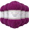 Utopia Crafts Velvet Lux - Filato di ciniglia super morbido per lavorare a maglia e uncinetto, 5 confezioni da 100 g (rosso lampone magenta)