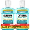LISTERINE Cool Mint, Collutorio 0% alcol a base di Oli Essenziali di Menta, Timo, Betulla, Collutorio Listerine senza alcool per un'igiene orale completa, Confezione da 2 x 1L - Esclusiva Amazon