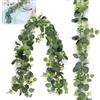 MOLENCO Ghirlanda di Eucalipto Artificiale, MOLENCO 2 Pezzi Ghirlanda Decorativa di Eucaliptos da 1,8 m con Fiori Bianchi, Vite di Eucalipto per Tavoli da Pranzo, Scale, Giardino, Arco Nuziale
