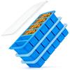 YNNHUDEEP 3 Pezzi Vassoio Congelatore in Silicone con Coperchio - Stampi per Contenitore del Congelatore per Zuppe - Grande Vassoio del Cubo di Ghiaccio- Rende 18 Perfetti Cubi di Porzioni (Blu)
