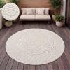 Paco Home Tappeto Cucina Da Esterno Salotto Moderno Balcone Terrazo Motivo Scandinavo Motivo Boho Monocolore, Dimensione:Ø 120 cm tondo, Colore:Crema 3