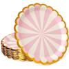 PARTY GO Piatti Carta Rosa Strisce 50 Pezzi 23cm, Stoviglie per Feste usa e Getta Eleganti per Compleanno, Nuziale Doccia, Fidanzamento, Matrimonio