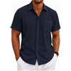 SEAYIJIA Camicia Uomo in Cotone-Lino a Maniche a Croce, con Tasca, Camicia Casual da Spiaggia, Camicia d'Estate, Blu Navy XL