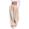 Générique Pantaloni in lino da donna, estivi, larghi, a vita alta, fluido, con coulisse, chic, da spiaggia, bohémien, larghi, dritti, in cotone leggero con tasche A186, beige, S