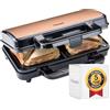 Bestron XL macchina per sandwich, tostapane con rivestimento antiaderente per 2 sandwich, controllo automatico della temperatura e indicatore di pronto, collezione Copper Collection, colore: Rame