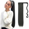 RPAEOY Coda di Cavallo Extensions Lisci Wrap Around Velcro 24 Pollici Lunghi Capelli Estensione Sintetici Naturali Ponytail Extension Parrucchino Clip Posticci per Donna(Nero)