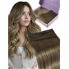 Fshine Extension Capelli Veri Tessitura Extension Capelli Farfalla 45 cm Castano Riflessi Biondo Dorato Double Weft PU OVO Micro Beads Lucentezza 3 8 22