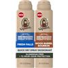 Dr. Squatch Deodorante spray per uomo - Quick Dry, No Stains - Alluminio Free + Dermatologically Tested for All Skin Type - Fresh Falls + Wood Barrel Bourbon (4 oz, 2 pezzi)