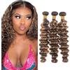 HeioWuio Fasci di capelli umani P4/27, colore biondo con riflessi profondi, doppia tessitura, capelli umani brasiliani Remy, non trattati, 100 g/ciocca, totale 300 g, 30,5 cm, 30,5 cm, 40,6 cm
