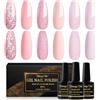 Shining She Smalto Semipermanente Unghie Rosa Nudo,6 Colori Delicato Glitter Rosa pallido, Soak-Off UV per Principianti Nail Art DIY,8ml