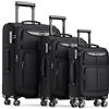 SHOWKOO Valigia - Set di 3 morbidi e estensibili, leggeri e durevoli, in tessuto Oxford, set di bagagli per cabina con 4 ruote silenziose a 360° e serratura TSA, Nero nuovo, Set, Set di valigie