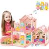 deAO Casa delle Bambole con Mobili e Accessori,Casetta Bambole con 2 Piani, 3 Camere da Letto, Balcone, 3 Bambole, 17 Mobili, Biciclette,Regalo per Bambina per 3 4 5 6 7 8 Anni, LY233-03