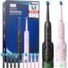 YTEATH PRO Spazzolino da denti elettrico rotante per adulti e bambini, 8 teste, 3 intensità, 5 modalità, spazzolini da denti rotanti con timer intelligente da 2 minuti, nero opaco