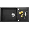CECIPA Lavandino Cucina Nero 86x45 cm, Lavello Cucina 1 Vasca con Gocciolatoio per Mobile di lunghezza 60cm, Lavello Nero Granito con Foro per Rubinetto, Sifone e Troppopieno