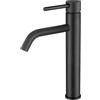VALAZ Rubinetto Bagno Lavabo Alto Nero Opaco | Apertura a Freddo, Miscelatore Lavabo Bagno Acqua Fredda e Calda, Risparmio Acqua | Installazione Facile | Ottone, Inossidabile, Elegante, Serie Ason