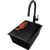 PRIMAGRAN Lavandino da Cucina Tutto Nero 36x47cm, Lavello in Granito a 1 vasca + Rubinetto 40x20cm + Set di accessori, Lavabo da Cucina Incasso al Mobile 40cm - London Slim S081
