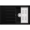 PRIMAGRAN Lavello da Cucina Nero Metallico 78x50cm, Lavandino in Granito a 1 vasca + Sifone Classico, Lavabo da Cucina Incasso al Mobile 45cm - Milano S110