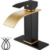 Midanya Rubinetto per lavabo da bagno a cascata nero opaco con beccuccio in oro spazzolato, rubinetto da bagno a foro singolo, rubinetto per lavabo con maniglia singola, rubinetto miscelatore per