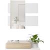 amuéblate online Ingresso con cassetto e Specchio, Modello Cool, Finitura Bianco-Rovere, melamina, 75 cm (ancho) x 116 cm (Alto) x 29 cm (Fondo)