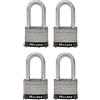 Master Lock 1SSQLFHC, Confezione da 4 lucchetti laminati in acciaio inox, argento, 3,8 cm