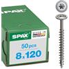 SPAX T-STAR plus 0257000801205 - Viti per costruzioni in legno in acciaio inox A2, 8,0 x 120 mm, 50 pezzi, testa piatta, filettatura parziale, 4CUT,