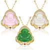 Fumete 3 collane con ciondolo a forma di Buddha, in giada | Ciondolo buddista per donne e uomini, amuleto portafortuna sorridente, stile dorato con dettagli in pietra di giada