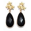 Brandelia - Orecchini lunghi da donna, eleganti, con pietra naturale, ideali per feste e matrimoni, colori assortiti e placcato oro, colore: Nero , cod. P.Flores1