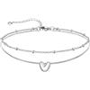 U7 Bracciale Cavigliera Donna con Ciondolo Iniziale V Personalizzato in Acciaio Inossidabile, Cavigliera Doppio Strato con Lettera A colore Argento, Gioielli per Estiva e Vacanze