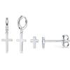CERSLIMO Orecchini a cerchio in argento 925 oro, piccoli orecchini a forma di croce, set di orecchini da uomo, 4 mm * 5 mm (Kreuz) / 8 mm (Creolen), Argento