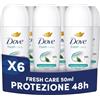 Dove Deodorante Roll On Classic Care Fresh, Deodorante Antitraspirante Roll On, Protezione Fino a 48 Ore, con 1/4 di Crema Idratante, Formula Delicata, Deodorante Uomo e Donna, 6 Pezzi da 50 ml