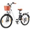TTGO Bici Elettrica Donna 26 Pollici, Bicicletta Elettrica con 36V 14,5Ah Batteria Rimovibile, Max.100km con Display LCD, Biciclette Elettriche da Città con Cestino,C2 (Bianco)