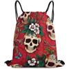 Generic Skull Ornamental Red Tasche Coulisse Zaino con Cordone Pieghevole Unisex per Vacanze All'Aperto Uomo Borsa Sportiva 36X42Cm
