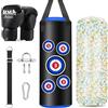 JUOIFIP Sacco da boxe riempito bambini, set di sacchi da boxe da 2 piedi con guantoni, catene e ganci di fissaggio, sacco pesante in microfibra per l'allenamento di kickboxing, fitness e bambini