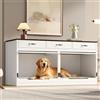Moimhear Gabbia per cani in legno e metallo, per 2 cani, 164 x 60 x 81 cm, cuccia per cani da interno, coperchio ribaltabile, divisorio rimovibile, 3 cassetti (bianco + nero)