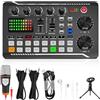 Aicharynic Set di apparecchiature per podcast, F998 Live Sound Card Audio Mixer con interfaccia audio e microfono a condensatore, scheda audio live con effetti mixer DJ, effetti sonori, voice changer per