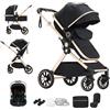 Mobayta Passeggino 3 in 1 passeggino cittadino passeggino compatto da 0 a 4 anni,Alluminio con paesaggio elevato combinazione passeggino trio (U9-X-BLACK, U9-X Regolabile in due direzioni)