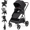 GIANTEX Passeggino per Bambini 2 in 1, Passeggino Pieghevole con Seggiolino Reversibile Bidirezionale, Schienale & Tettuccio Regolabile, Cestino, Freno a Pedale, per Neonato fino a 3 Anni (Nero)