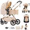 BEBBY Multifunzionale Carrozzina Passeggino Trio Combinazione Passeggino 3 in 1 Passeggino Ovetto Pieghevole Set Passeggino Neonato Sedili Parapiedi Zanzariere (U9-X BEIGE, U9-X)